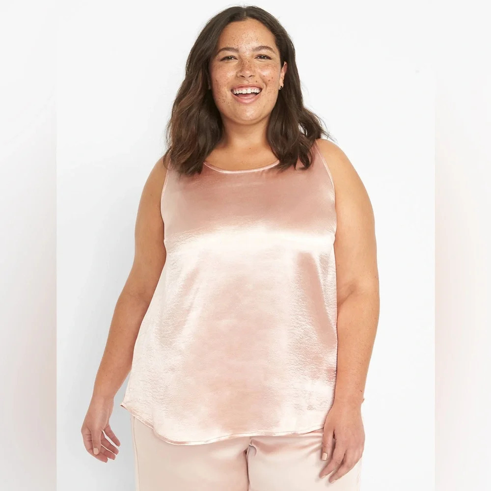 ☘️ NWT Lane Bryant Crew-Neck Satin Tank, Size 18, Pink